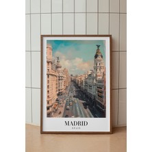 Retro Madrid Şehir Manzarası Poster - Ispanya Temalı Minimalist Duvar Dekoru - Çerçevesiz Baskı