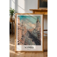Retro Madrid Şehir Manzarası Poster - Ispanya Temalı Minimalist Duvar Dekoru - Çerçevesiz Baskı