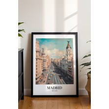 Retro Madrid Şehir Manzarası Poster - Ispanya Temalı Minimalist Duvar Dekoru - Çerçevesiz Baskı