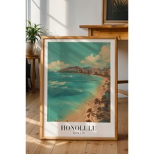 Honolulu Sahil Manzarası Poster - Hawaii Seyahat Temalı Duvar Dekoru - Çerçevesiz Sanat Baskı