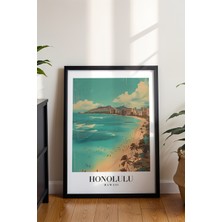 Honolulu Sahil Manzarası Poster - Hawaii Seyahat Temalı Duvar Dekoru - Çerçevesiz Sanat Baskı