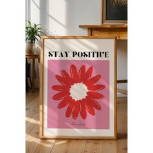 Pozitif Kal Minimal Poster - Pembe Çiçekli Motivasyonel Duvar Dekoru - Çerçevesiz Baskı