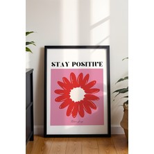 Pozitif Kal Minimal Poster - Pembe Çiçekli Motivasyonel Duvar Dekoru - Çerçevesiz Baskı