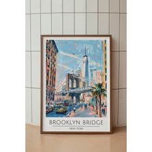 Brooklyn Köprüsü Poster - Retro New York Seyahat Temalı Duvar Dekoru - Çerçevesiz Sanat Baskı