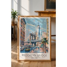 Brooklyn Köprüsü Poster - Retro New York Seyahat Temalı Duvar Dekoru - Çerçevesiz Sanat Baskı