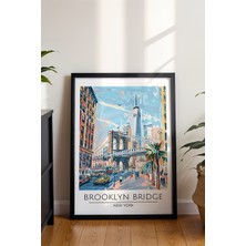 Brooklyn Köprüsü Poster - Retro New York Seyahat Temalı Duvar Dekoru - Çerçevesiz Sanat Baskı