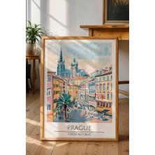 Prague Şehir Manzarası Poster - Retro Temalı Minimalist Duvar Dekoru - Çerçevesiz Sanat Baskı