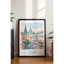 Prague Şehir Manzarası Poster - Retro Temalı Minimalist Duvar Dekoru - Çerçevesiz Sanat Baskı