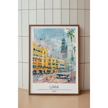 Lima Peru Manzarası Poster - Retro Güney Amerika Temalı Şehir Duvar Dekoru - Çerçevesiz Sanat Baskı