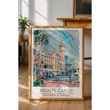 Monte Carlo Monaco Poster - Seyahat Temalı Retro Sulu Boya Duvar Dekoru - Çerçevesiz Sanat Baskı