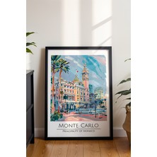 Monte Carlo Monaco Poster - Seyahat Temalı Retro Sulu Boya Duvar Dekoru - Çerçevesiz Sanat Baskı