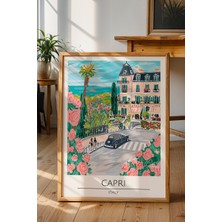 Capri Ada Manzarası Poster - Italya Seyahat Temalı Doğa ve Deniz Dekoru - Çerçevesiz Sanat Baskı