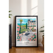 Capri Ada Manzarası Poster - Italya Seyahat Temalı Doğa ve Deniz Dekoru - Çerçevesiz Sanat Baskı