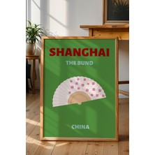 Shangai Yelpaze Illüstrasyon Poster - Seyahat Temalı Minimalist Duvar Dekoru - Çerçevesiz Baskı