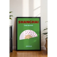 Shangai Yelpaze Illüstrasyon Poster - Seyahat Temalı Minimalist Duvar Dekoru - Çerçevesiz Baskı