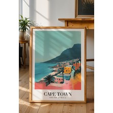 Capetown Dağ Manzarası Poster - Retro Güney Afrika Temalı Doğa Dekoru - Çerçevesiz Sanat Baskı