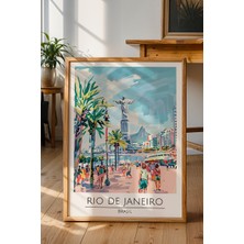 Retro Rio De Janeiro Sahil Poster - Brezilya Temalı Tropikal Duvar Dekoru - Çerçevesiz Sanat Baskı
