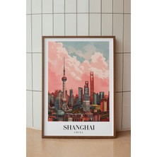 Shanghai Şehir Manzarası Posteri - Modern Mimari Temalı Retro Duvar Dekoru - Çerçevesiz Sanat Baskı