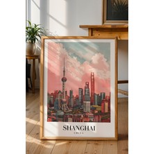 Shanghai Şehir Manzarası Posteri - Modern Mimari Temalı Retro Duvar Dekoru - Çerçevesiz Sanat Baskı