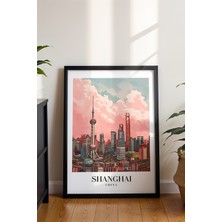 Shanghai Şehir Manzarası Posteri - Modern Mimari Temalı Retro Duvar Dekoru - Çerçevesiz Sanat Baskı