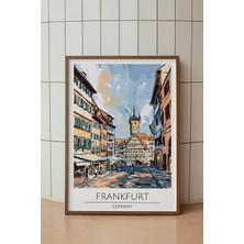 Frankfurt Retro Sulu Boya Poster - Seyahat Temalı Modern Şehir Manzarası - Çerçevesiz Sanat Baskı