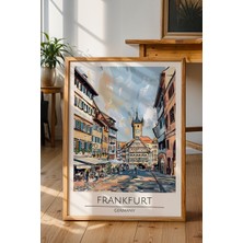 Frankfurt Retro Sulu Boya Poster - Seyahat Temalı Modern Şehir Manzarası - Çerçevesiz Sanat Baskı