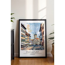 Frankfurt Retro Sulu Boya Poster - Seyahat Temalı Modern Şehir Manzarası - Çerçevesiz Sanat Baskı