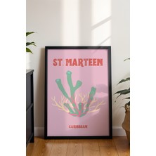 St. Marteen Yosun Illüstrasyonu Poster - Seyahat Temalı Minimalist Duvar Dekoru - Çerçevesiz Baskı