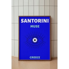 Santotini Nazar Boncuğu Illüstrasyonu Poster - Minimalist Seyahat Duvar Dekoru - Çerçevesiz Baskı