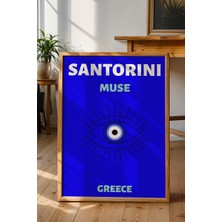 Santotini Nazar Boncuğu Illüstrasyonu Poster - Minimalist Seyahat Duvar Dekoru - Çerçevesiz Baskı