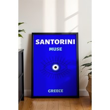 Santotini Nazar Boncuğu Illüstrasyonu Poster - Minimalist Seyahat Duvar Dekoru - Çerçevesiz Baskı