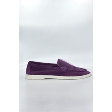 Kadın Mor  Süet Deri Babet Ayakkabı - SMX-0243