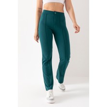 Kadın Petrol Yeşil Önü Şerit Detaylı Ispanyol Paça Krep Pantolon