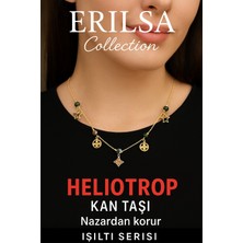 Sertifikalı Gold Heliotrop - Kan Taşı Şans Charm Kolye - Işıltı Serisi