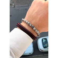 Premium Kalite Şık Tasarım Mıknatıs Klipsli Erkek Deri Bileklik & Doğal Taş Bileklik Seti