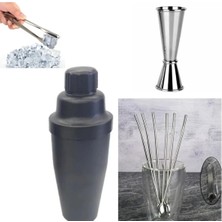 Kokteyl Hazırlama Seti 10 Parça Bar Shaker 700 ml Çelik Pipetli Kaşık Seti Buz Maşası Jigger 3/6 cl