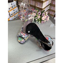 Çok Renkli Petek Desenli Kelebek Model Tango, Dans ve Salon Abiye Ayakkabısı 8,5 cm Topuk Boy