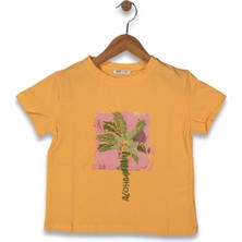 Kız Çocuk Palmiye Baskılı Tişört  BGL-ST04449