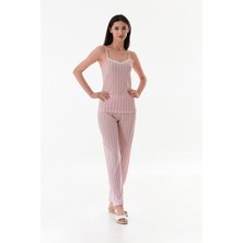 Kalın Çizgili Askılı Dantelli Pijama Takımı