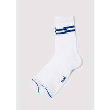 Mavi Çizgi Detaylı Beyaz Soket Çorap 0911583-86776