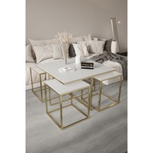 Home Plus Mobilya 5'li Orta Sehpa Gold Ayak Beyaz 10 mm Glossmax MDF Membran 