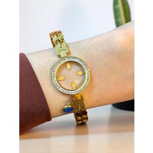 Polo Steel Taşlı Nazar Detaylı Çeyrek Yuvalı Çelik Kelepçe Bileklik