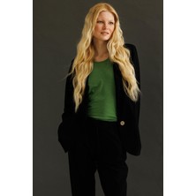 Kadın Tek Düğmeli Keten Ceket Siyah