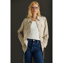 Kadın Safari Model Keten Ceket Taş