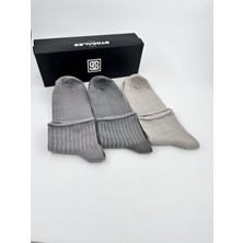 Stocalze Unisex Pamuklu Kısa Konç Lastiksiz Çorap. 3 Farklı Gri Renkli 6'lı Kutulu Esnek Çorap Seti