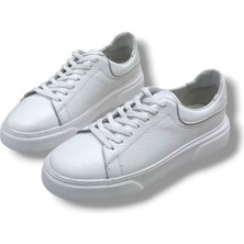 Growish GR0308 Hakiki Özel Yapım Floter Deri Yüksek Eva Taban Beyaz Sneakers Erkek Ayakkabı