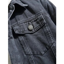 Wkm Erkek Jean Denim Standart Kalıp Cepli Düğmeli Kot Ceket