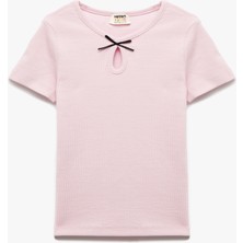 Koton Kurdele Detaylı Kısa Kollu Bisiklet Yaka Pamuklu Tişört