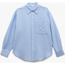 Koton Uzun Kollu Dokulu Inci Işleme Detaylı Cepli Oversize Gömlek