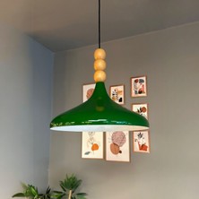 Yeşil Ahşap Boncuklu Tekli Avize Sarkıt Salon Mutfak Butik Lamba Aydınlatma